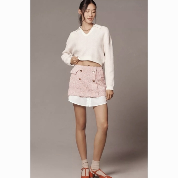 Anthropologie Blush Tweed Mini Skirt - Picture 3 of 14